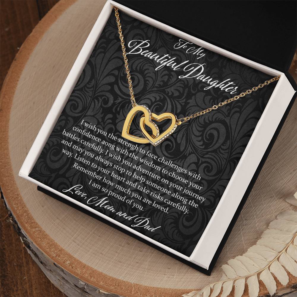 To My Beautiful Daughter I Wish You The Strength - Love Mom & Dad Interlocking Hearts Necklace