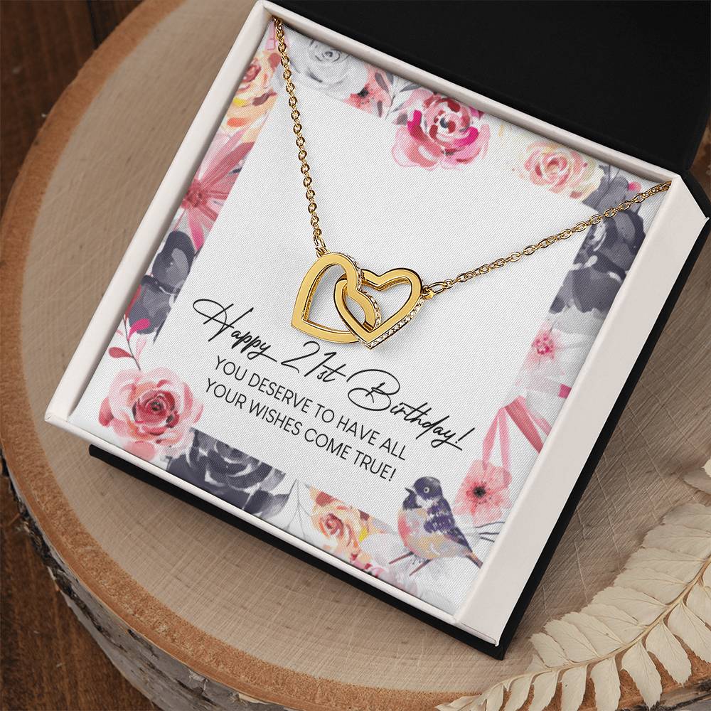 Happy 21St Birthday Interlocking Hearts Necklace Message Card