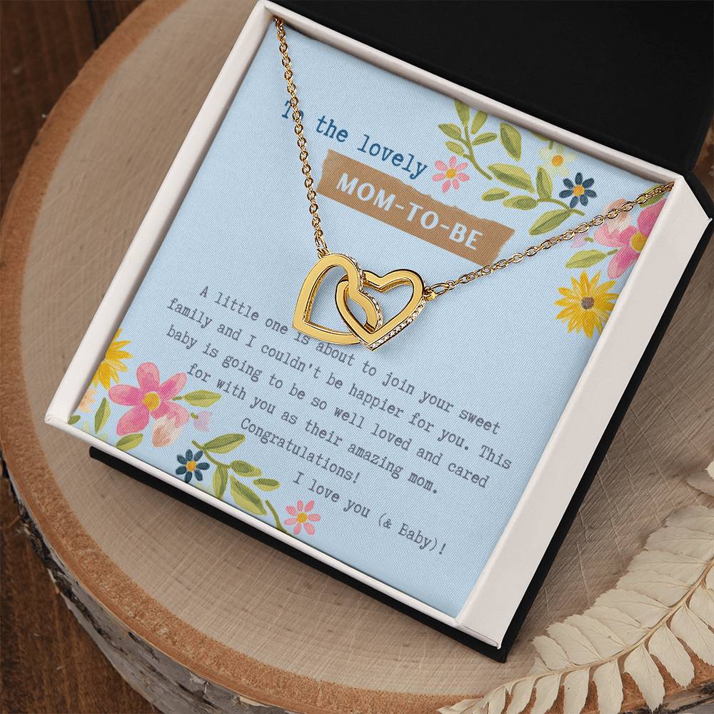 Mom To Be Interlocking Hearts Necklace Blue Floral Baby Shower