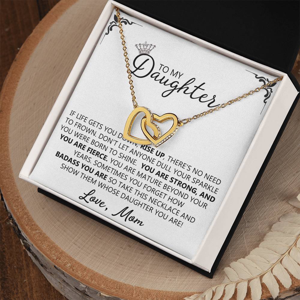 To My Daughter - Straighten Your Crown Unique Interlocking Hearts Binding Necklace Gift Set Interlocking Hearts Necklace
