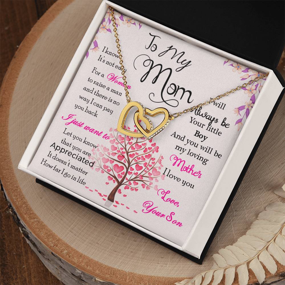 To My Mom - Thank You For Always Being There - Mother'S Day Gift Necklace For Mom Jewelry Gift From Son Interlocking Hearts Necklace