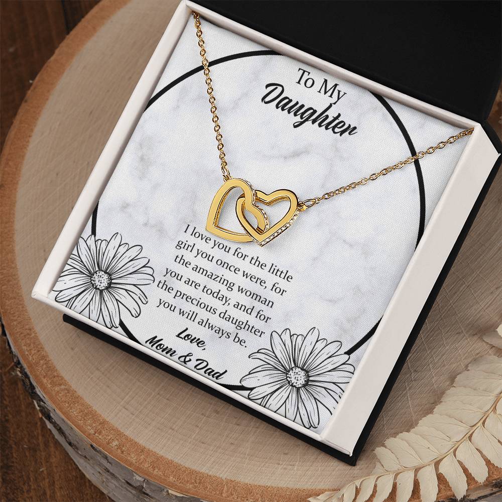 To My Daughter I Love You For The - Mom & Dad Interlocking Hearts Necklace