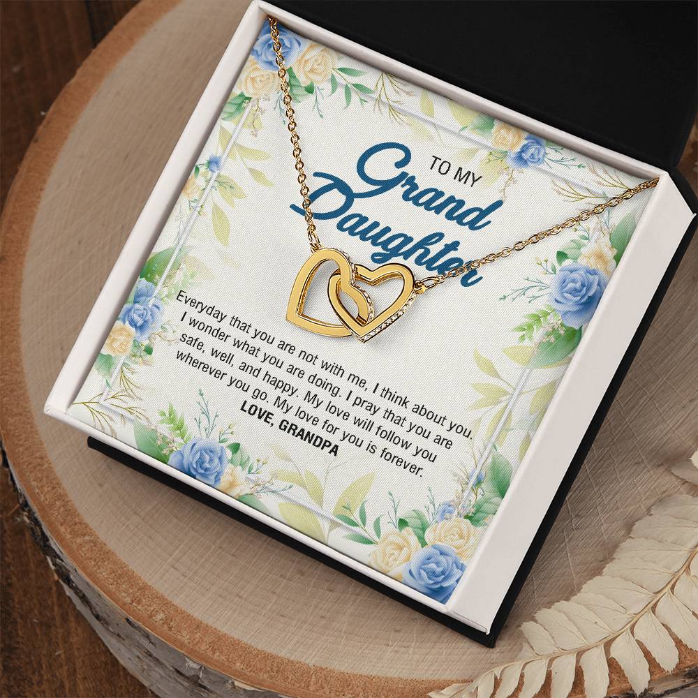 To My Granddaughter From Grandpa - My Love For You Is Forever Interlocking Hearts Necklace