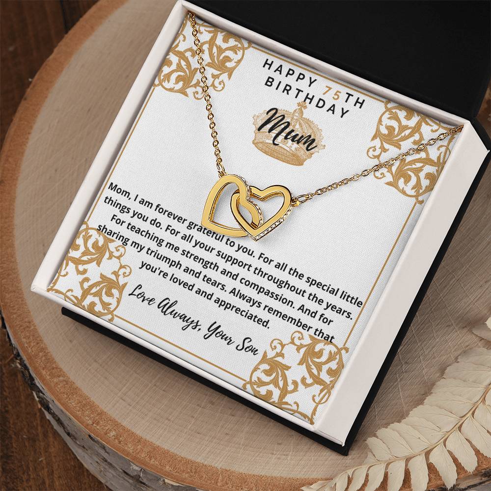 75Th Birthday Mum From Son Interlocking Hearts Necklace