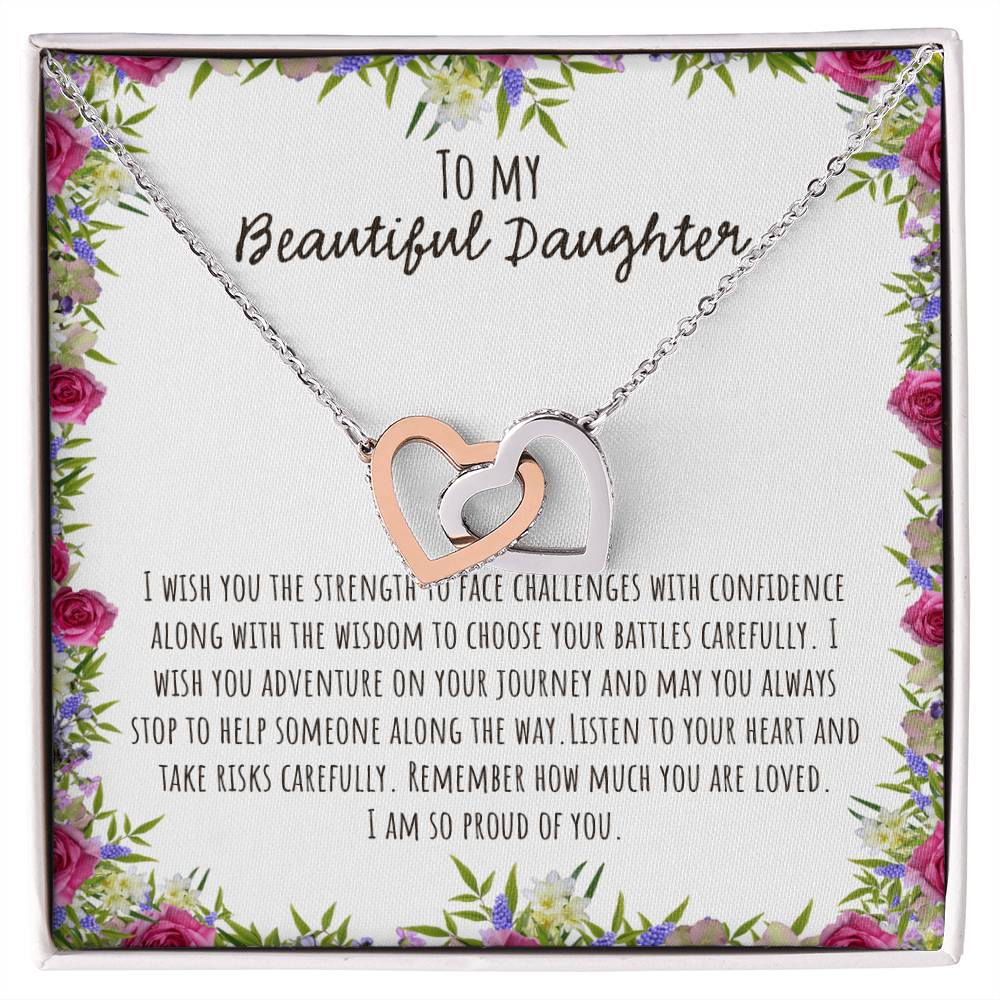 To My Beautiful Daughter I Wish You The Strength - Floral Interlocking Hearts Necklace