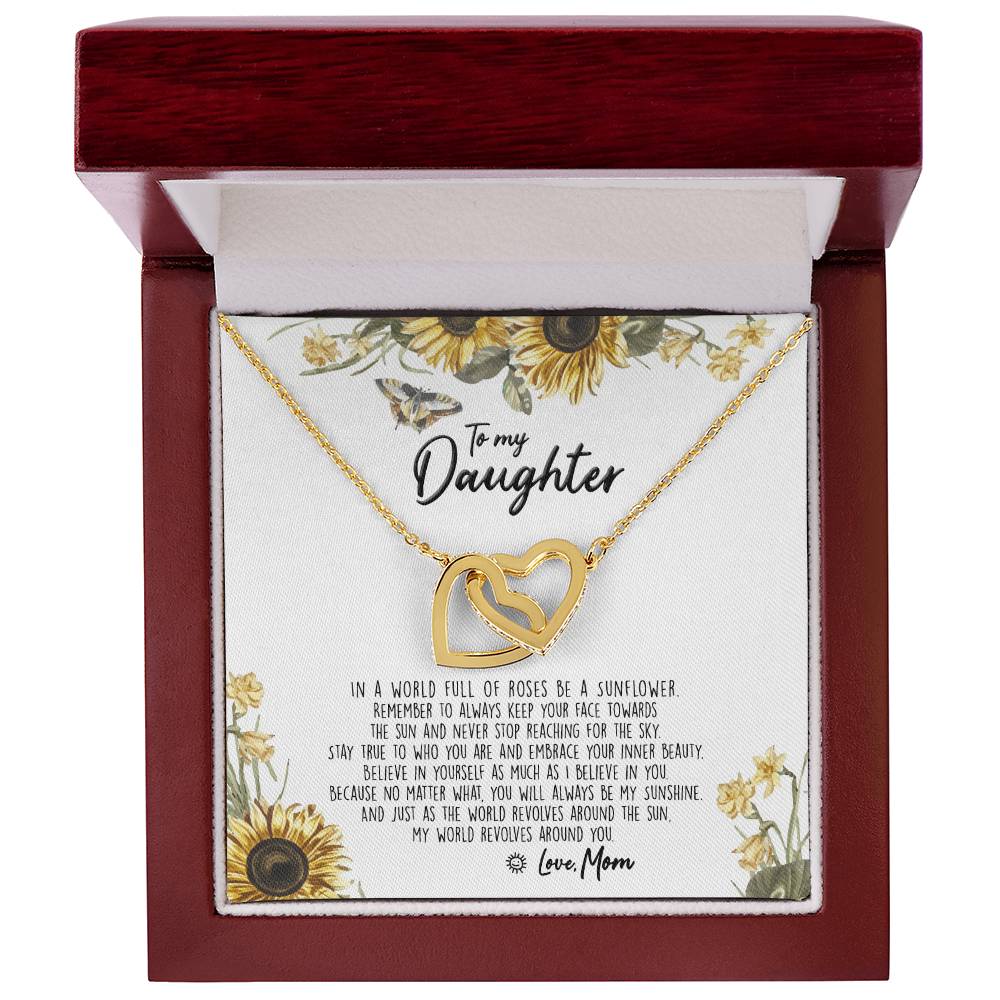 To My Daughter - Be A Sunflower Necklace With Message Card Interlocking Hearts Necklace