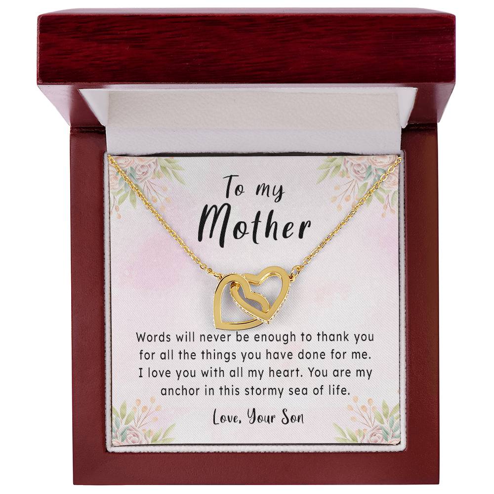 Mother'S Day Gift Necklace From Son On Interlocking Hearts Necklace