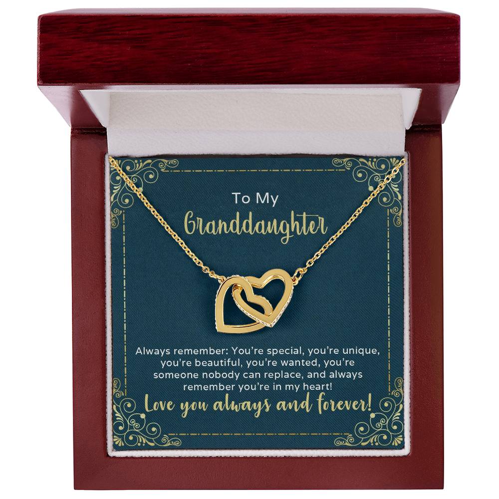 To My Granddaughter-You Are Special And Unique Interlocking Hearts Necklace