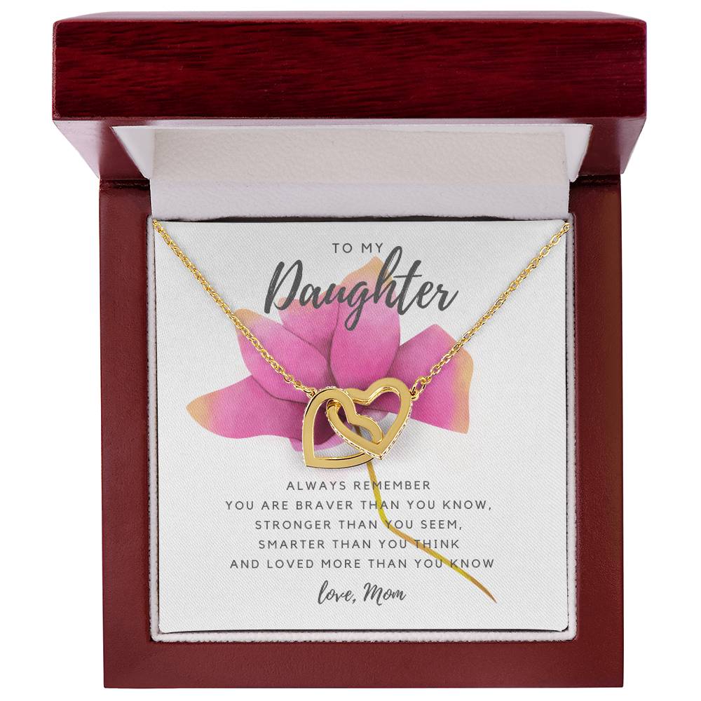 To My Daughter Necklace - Pink Rose Interlocking Hearts Necklace