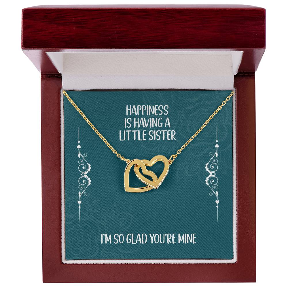 Heart Necklace Gift For Sister - Happiness Is Having A Great Little Sister Interlocking Hearts Necklace