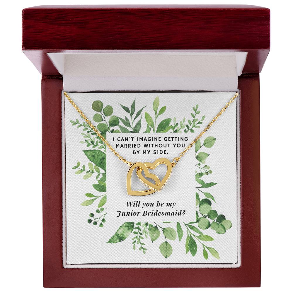 Be Junior Bridesmaid Square Foliage Interlocking Hearts Necklace