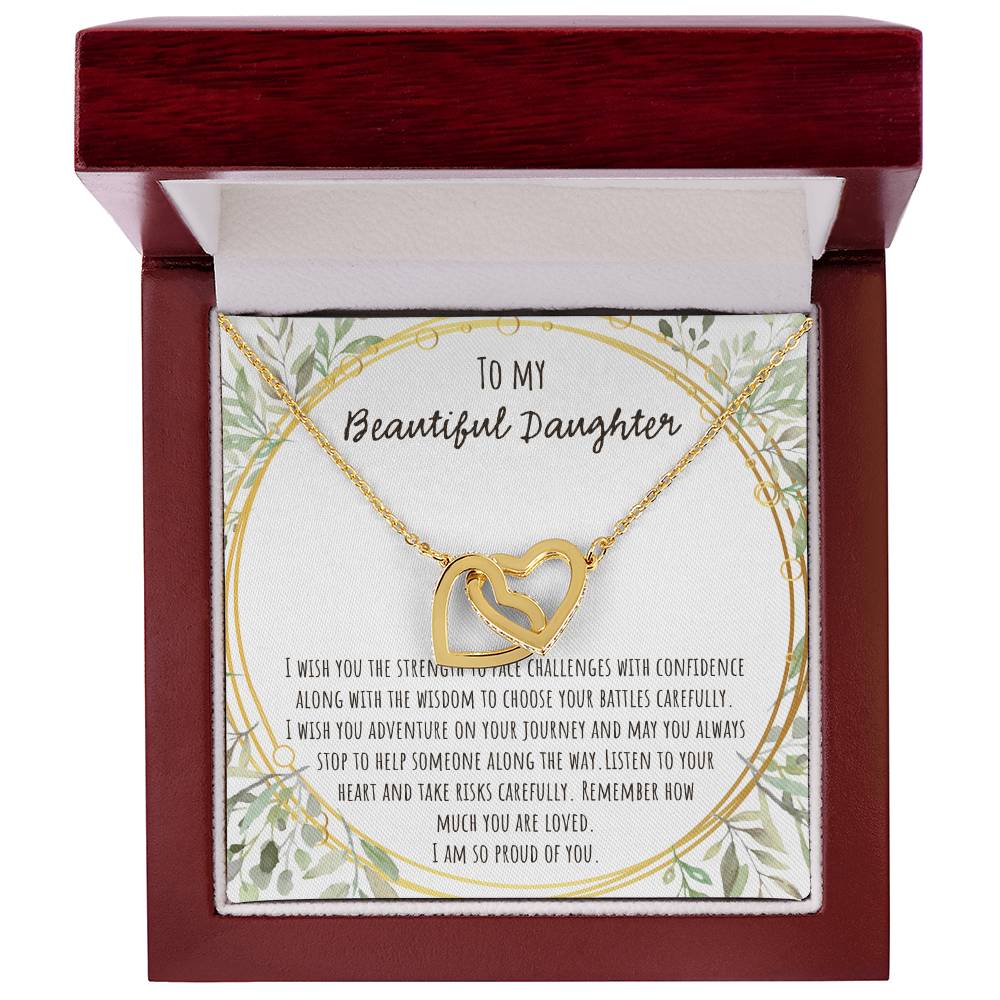 To My Beautiful Daughter I Wish You The Strength Interlocking Hearts Necklace