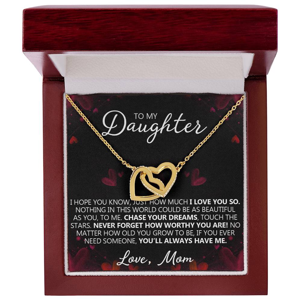 To My Daughter - I Love You - Unique Heart Bonding Necklace Gift Set Interlocking Hearts Necklace
