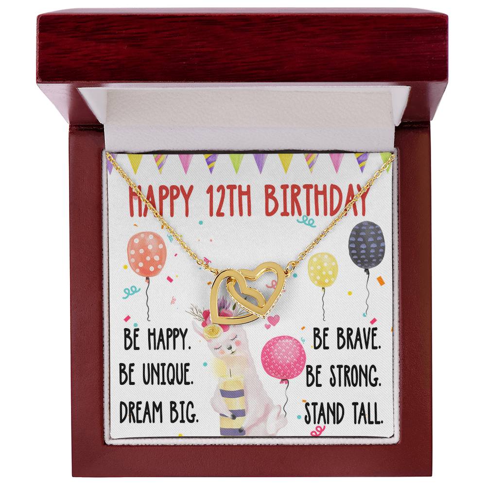 12Th Birthday Necklace Gift For Girl Daughter Birthday Gift For 12 Years Old Teen Birthday Gift Cute Llama Interlocking Hearts Necklace