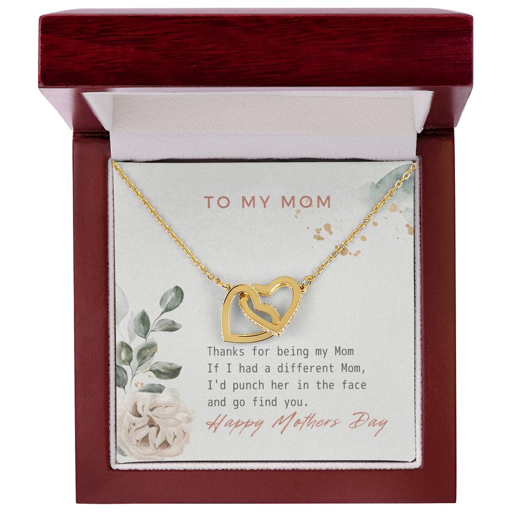 Thanks For Being My Mom Double Heart Interlocking Hearts Necklace