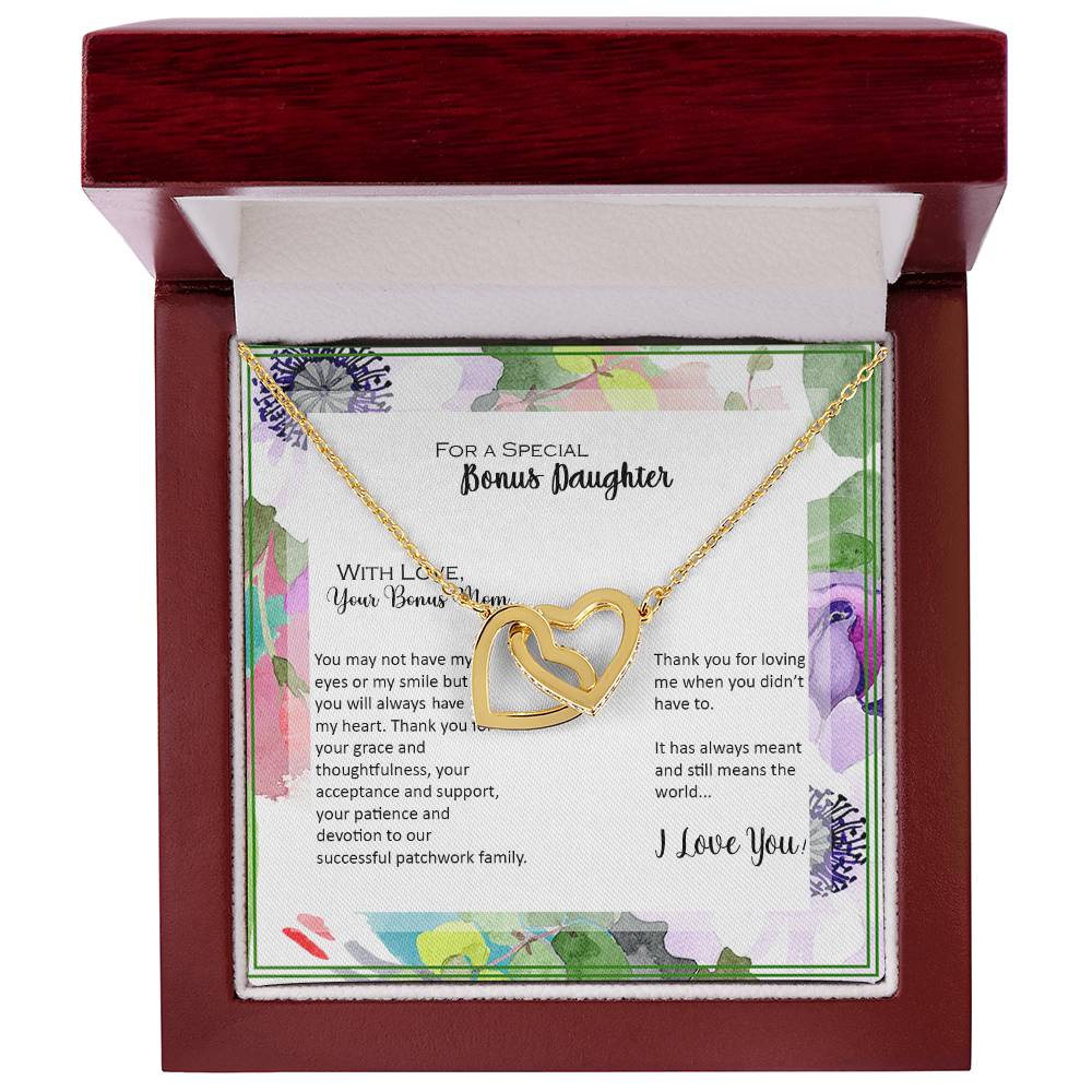 Bonus Daughter From Bonus Mom No Dna But You Have My Heart Interlocking Hearts Necklace