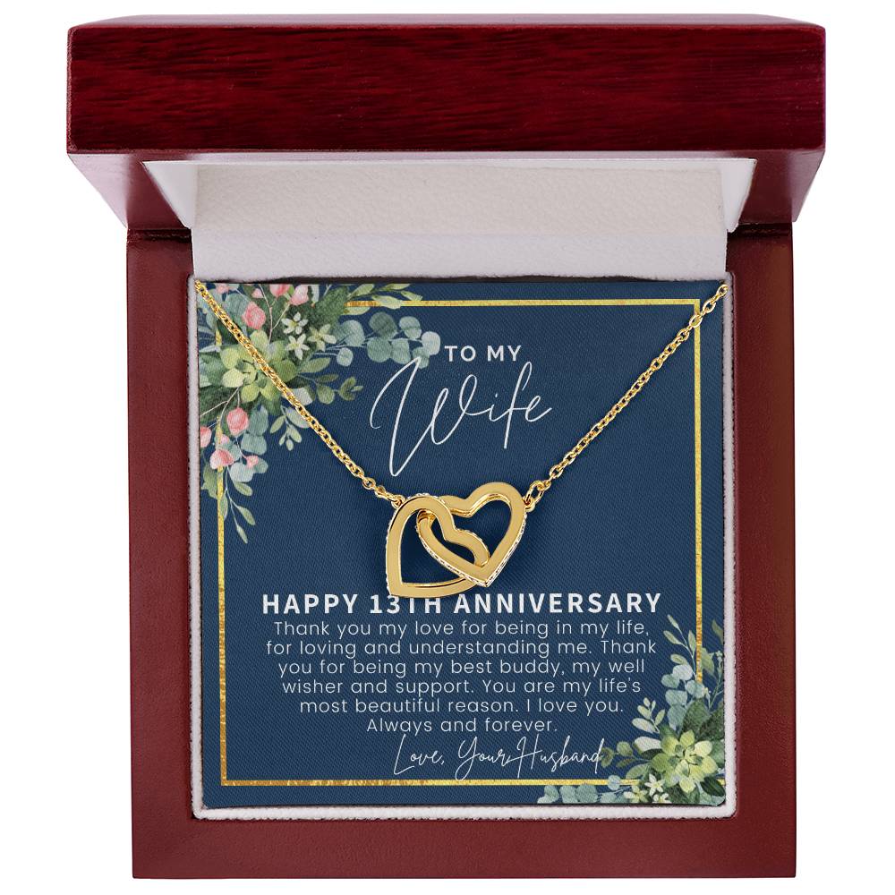 13 Year Anniversary Gift Ideas 13Th Anniversary Gift For Her 13 Year Wedding Anniversary Gift For Wife 13Th Anniversary Gifts Interlocking Hearts Necklace