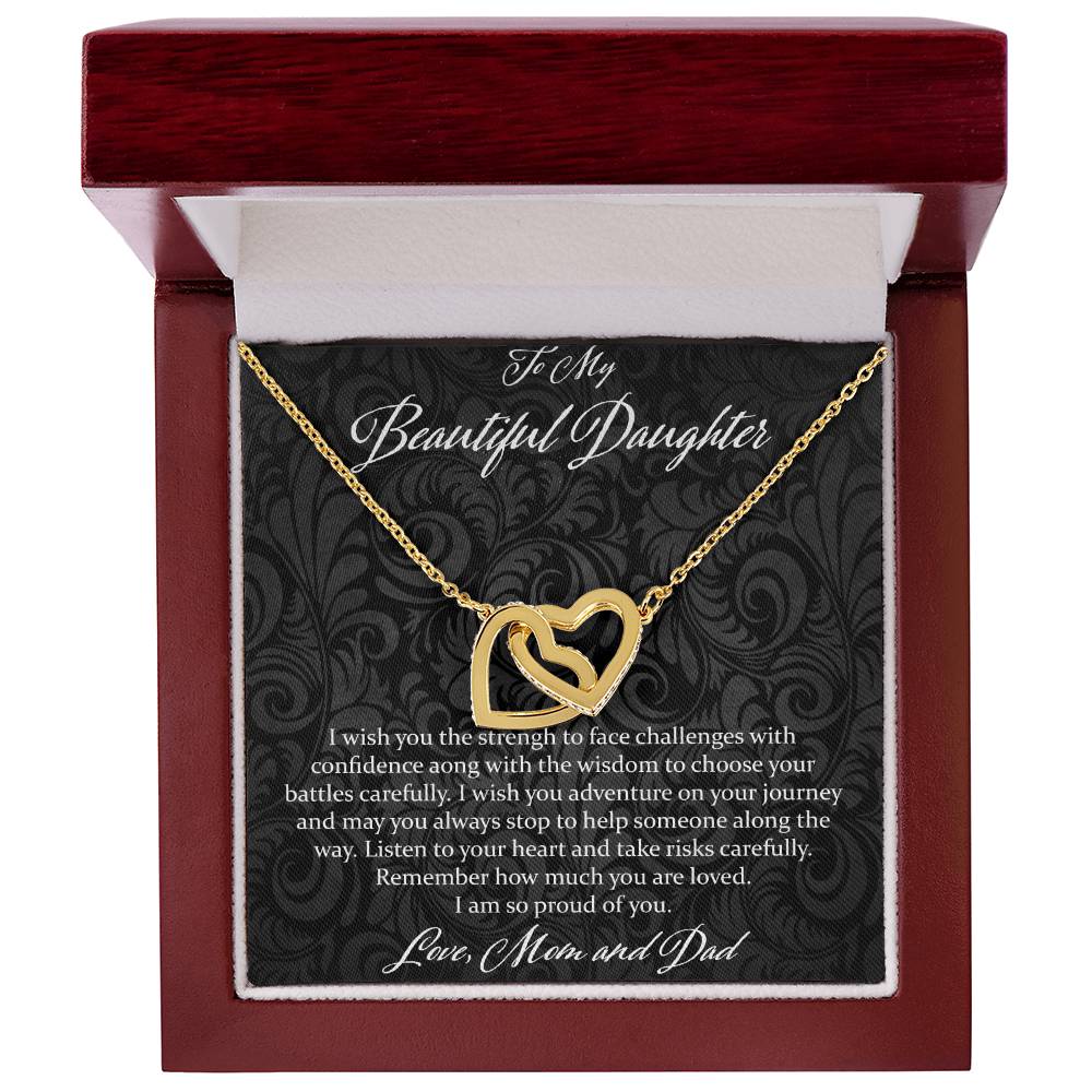 To My Beautiful Daughter I Wish You The Strength - Love Mom & Dad Interlocking Hearts Necklace