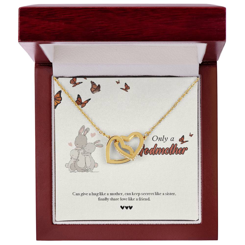 Godmother Goddaughter Gift Necklace Emotional Message Card Cute Rabbit Interlocking Hearts Necklace