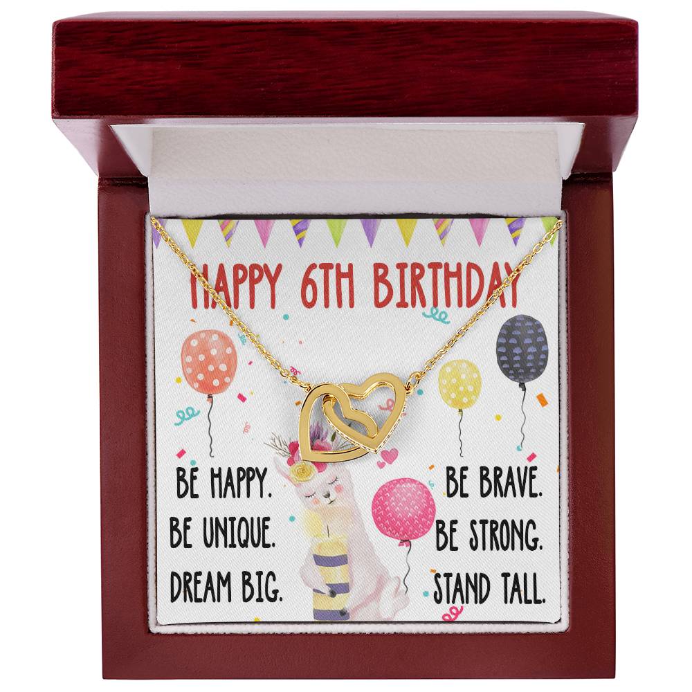 6Th Birthday Necklace Gift For Girl Daughter Birthday Gift For 6 Years Old Teen Birthday Gift Cute Llama Interlocking Hearts Necklace