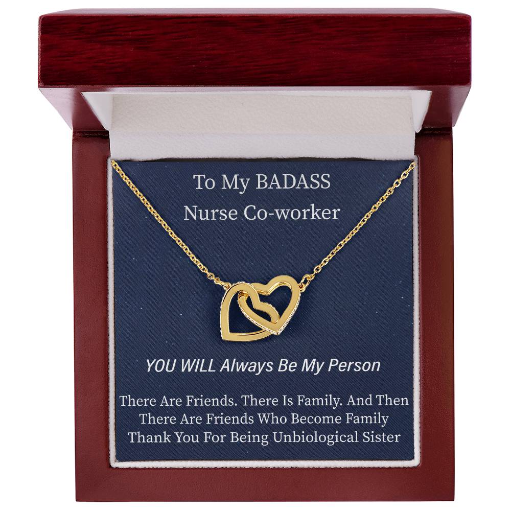 To My Nurse Co-Worker- Unbiological Sister Nurse Week Special Interlocking Hearts Necklace