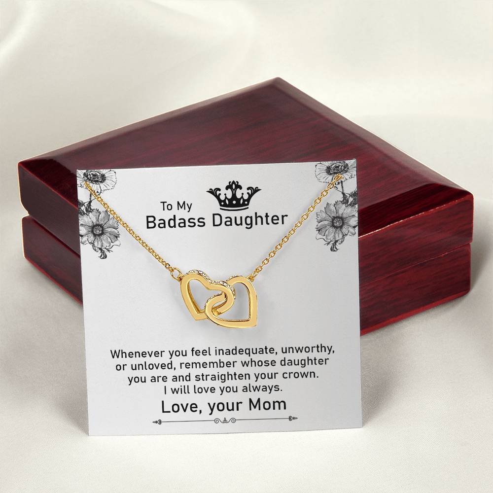 To My Badass Daughter Necklace From Mom Interlocking Hearts Necklace