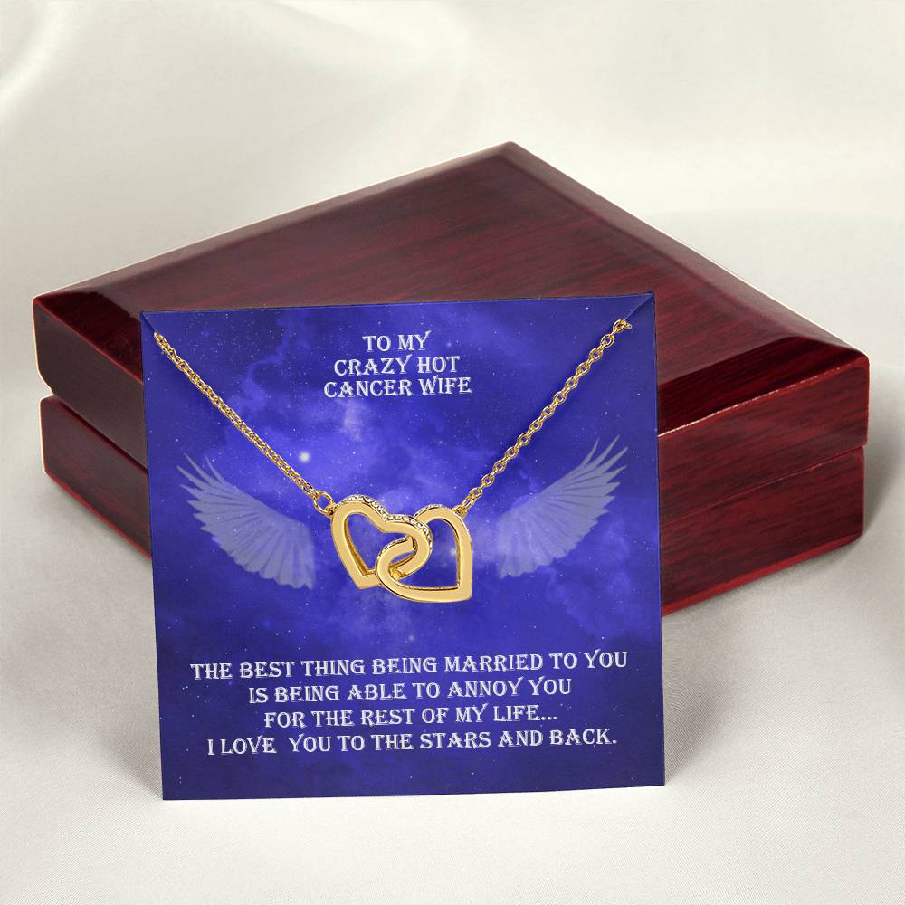 Hot Cancer Wife Interlocked Hearts Necklace With Personal Message Card And Jewelry Box. Interlocking Hearts Necklace