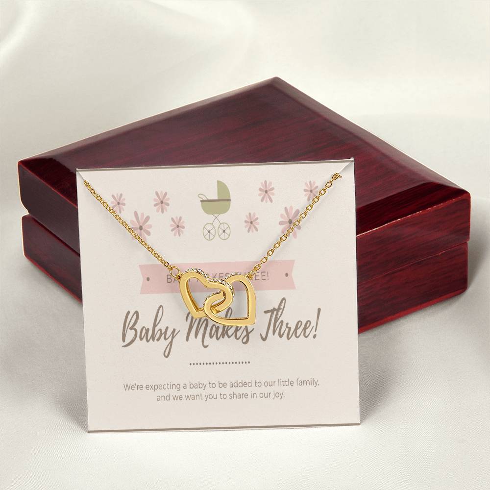 Pregnancy Announcement- Baby Makes Three - Family Of Three - Pregnancy Baby Reveal - First Baby Interlocking Hearts Necklace