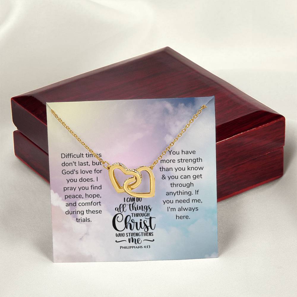 Scripture Encouragement Interlocking Hearts Necklace Philippians 413 Rainbow Clouds
