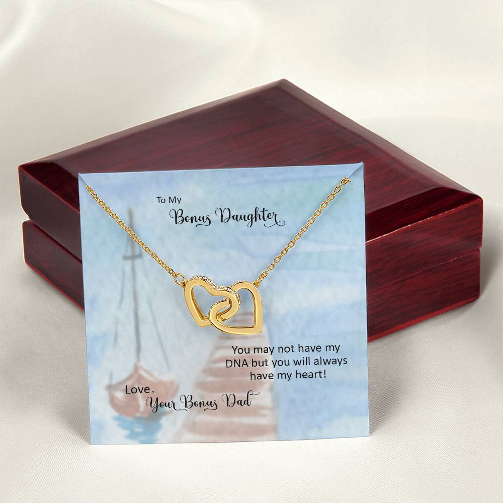 Bonus Daughter From Bonus Dad No Dna But You Have My Heart Interlocking Hearts Necklace