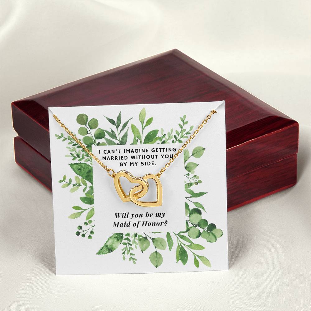 Be Maid Of Honor Square Foliage Wedding Necklace Interlocking Hearts Necklace