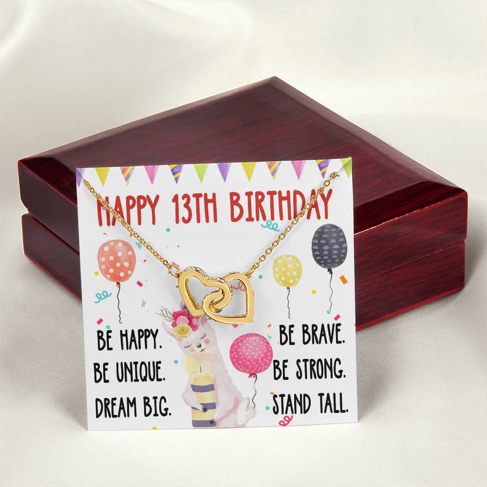13Th Birthday Necklace Gift For Girl Daughter Birthday Gift For 13 Years Old Teen Birthday Gift Cute Llama Interlocking Hearts Necklace
