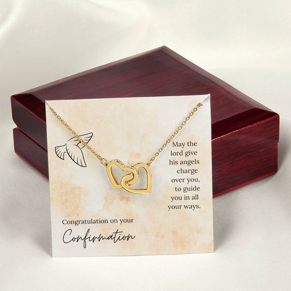 Congratulation On Your Confirmation - May The Lord Give His Angels Charge Over You To Guide You In All Your Ways - Necklace Interlocking Hearts Necklace