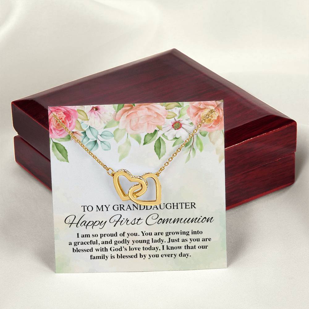 To My Granddaughter Happy First Communion Interlocking Hearts Necklace