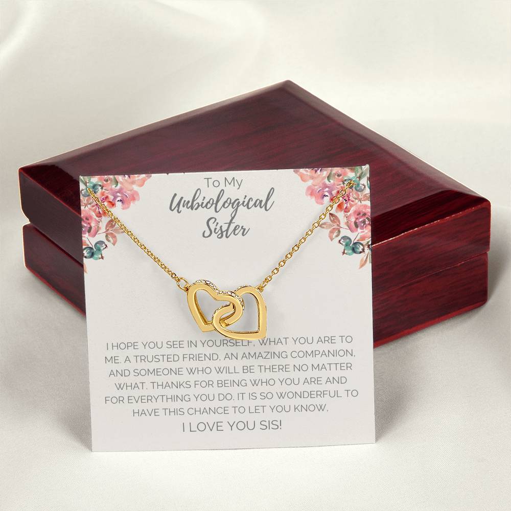 Unbiological Sister Necklace - White Interlocking Hearts Necklace