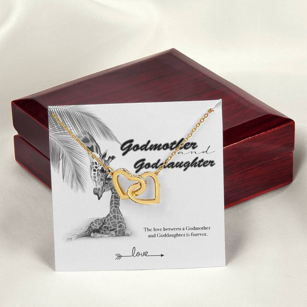 Godmother Goddaughter Gift Necklace Emotional Message Card Cute Giraffe Interlocking Hearts Necklace