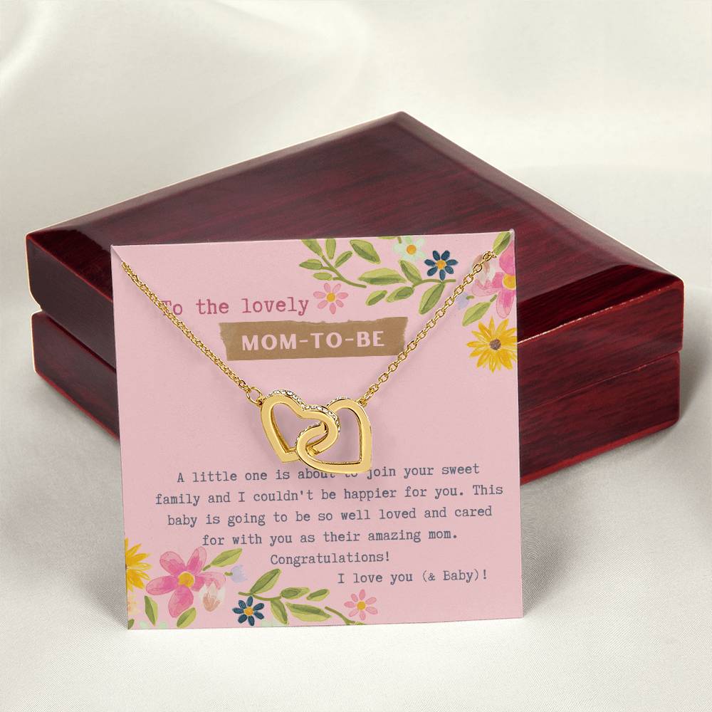 Mom To Be Interlocking Hearts Necklace Pink Floral Baby Shower