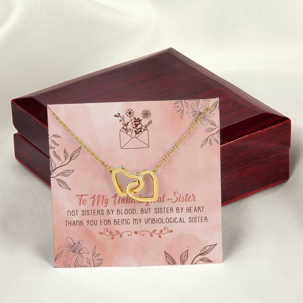 To My Unbiological Sister Interlocking Hearts Necklace Message Card