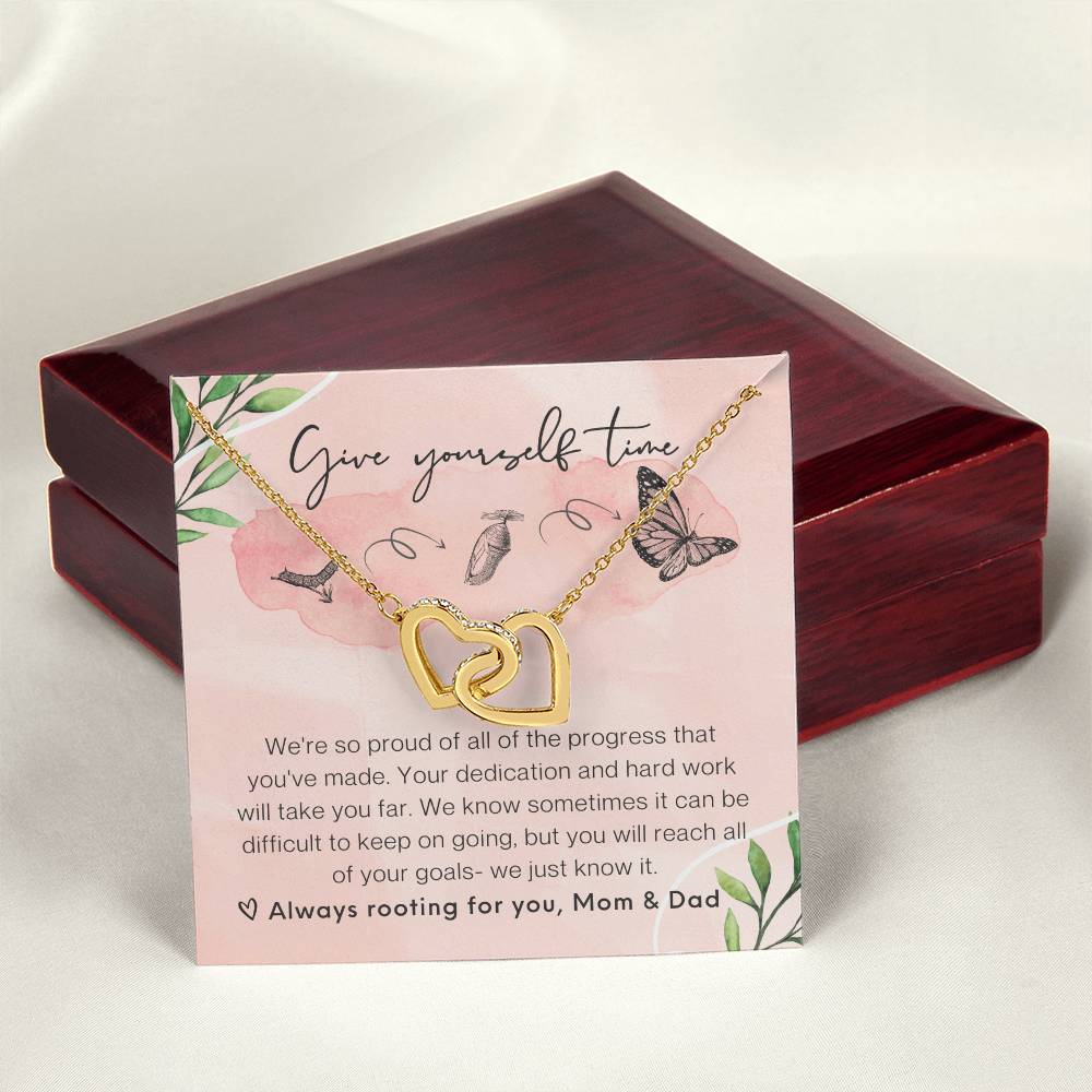 From Parents Interlocking Hearts Necklace Butterfly Encouragement