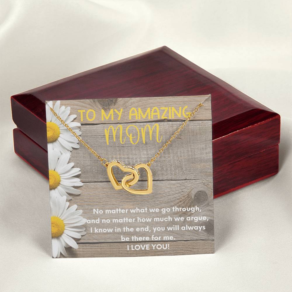 To My Amazing Mom Two Hearts Embellished Interlocked Together Necklace For Mother'S Day Gift Happy Mother'S Day Necklace Interlocking Hearts Necklace