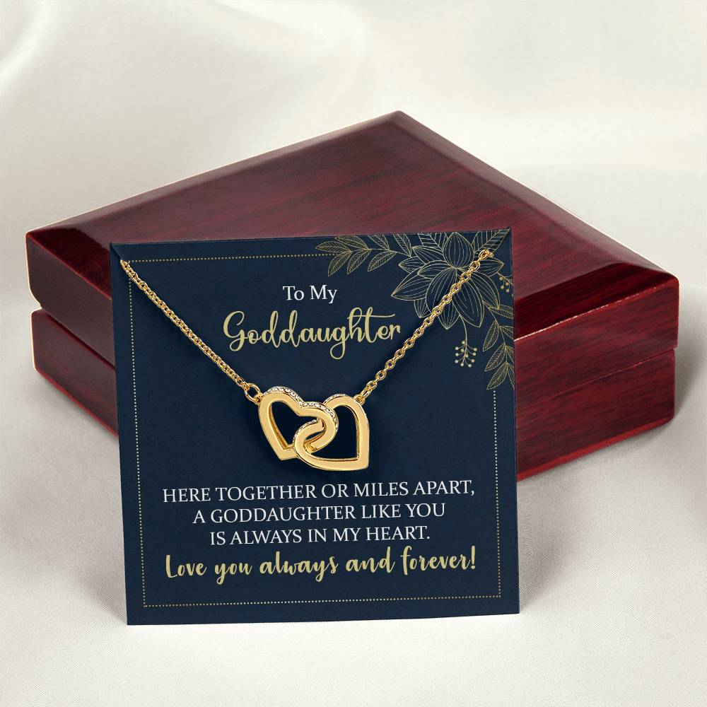 To My Goddaughter Though We Are Miles Apart Interlocking Hearts Necklace