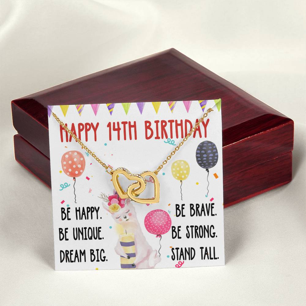 14Th Birthday Necklace Gift For Girl Daughter Birthday Gift For 14 Years Old Teen Birthday Gift Cute Llama Interlocking Hearts Necklace