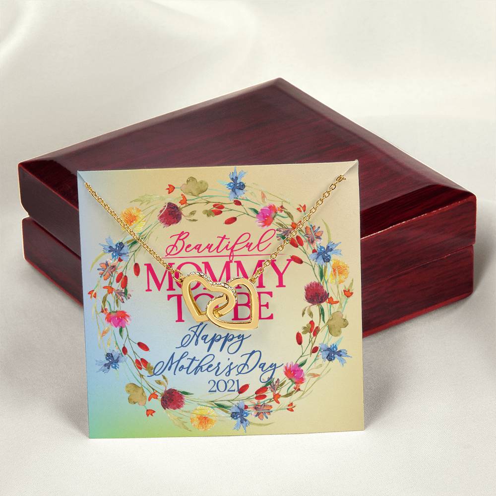 Interlocking Hearts Necklace With Message Card - Mommy To Be - Gift For Mom