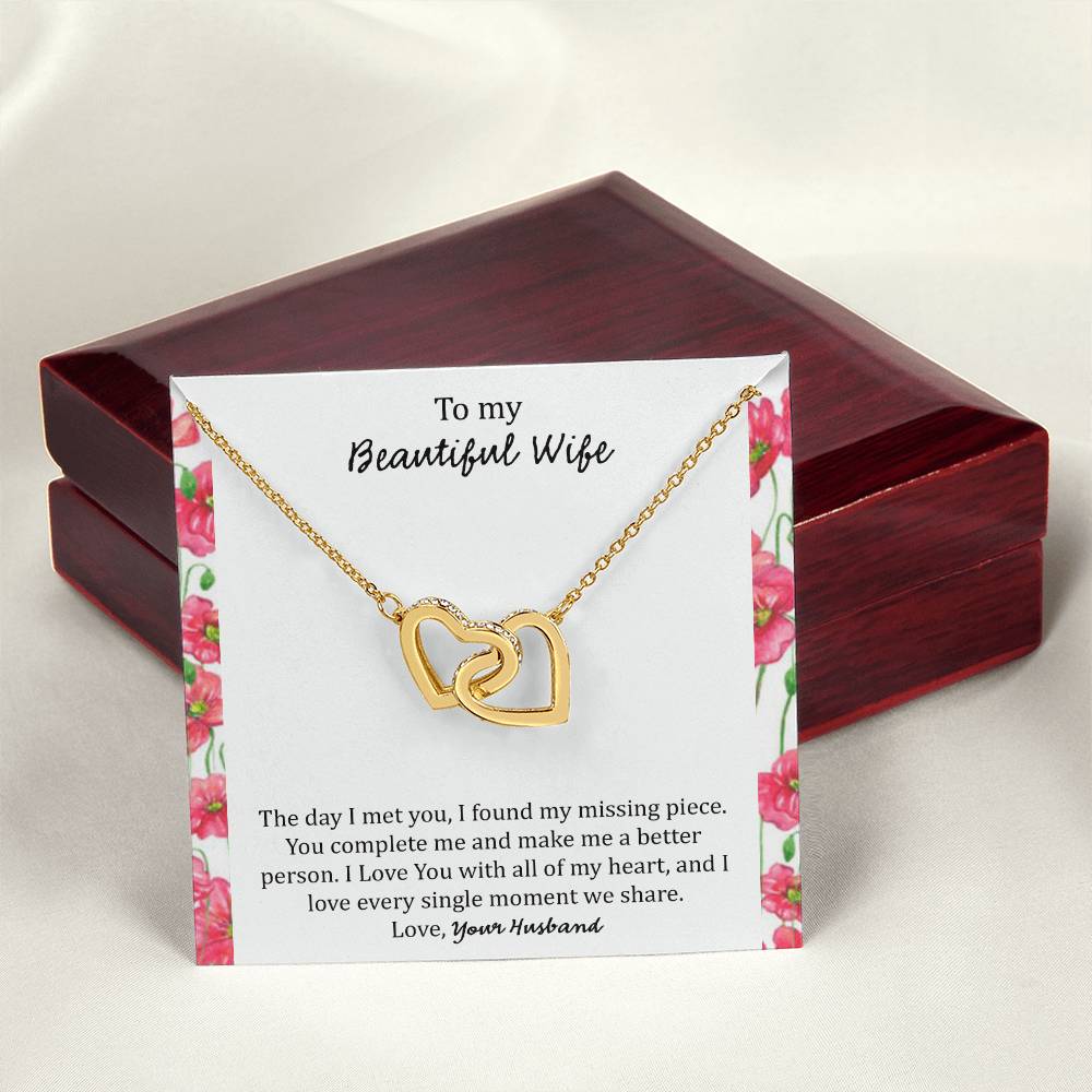 To My Wife The Day I Met You - Floral Interlocking Hearts Necklace