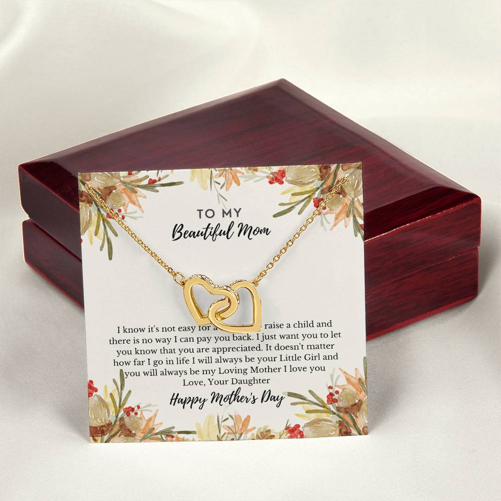 To My Beautiful Mom - Interlocking Heart Necklace - Interlocking Hearts Necklace