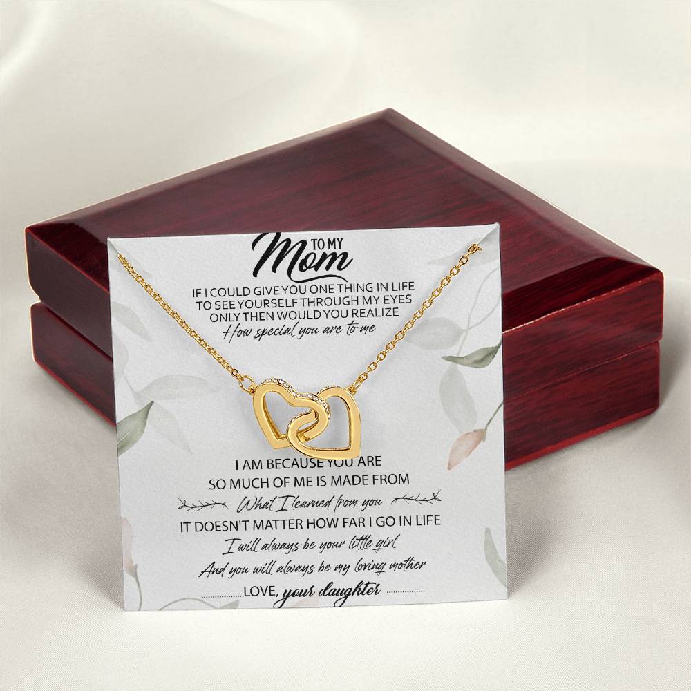 To My Mom Interlocking Hearts Necklace Message Card