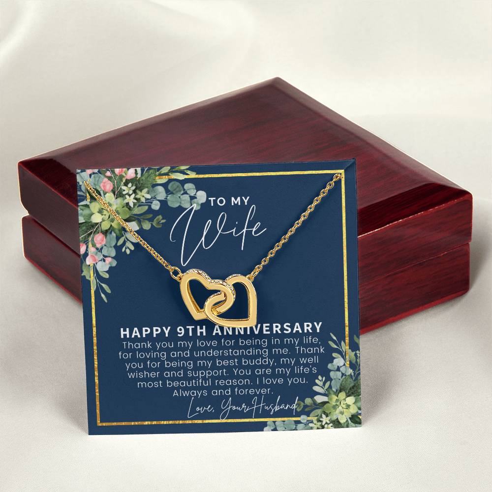 9 Year Anniversary Gift For Wife 9Th Anniversary Gifts 9 Year Wedding Anniversary Gift Ideas 9Th Wedding Anniversary Gift For Her Interlocking Hearts Necklace