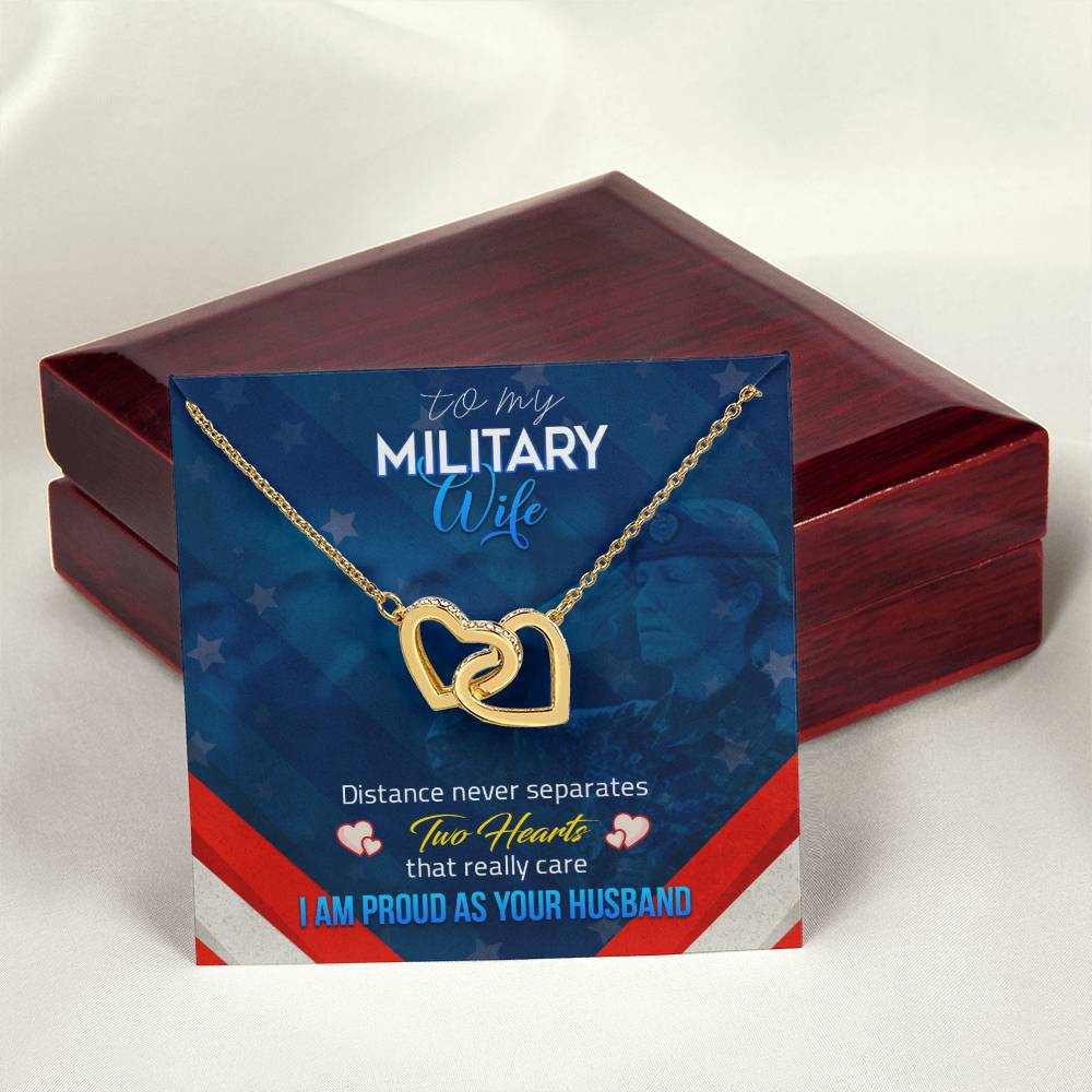 To My Military Wife-Double Heart Pendent Interlocking Hearts Necklace