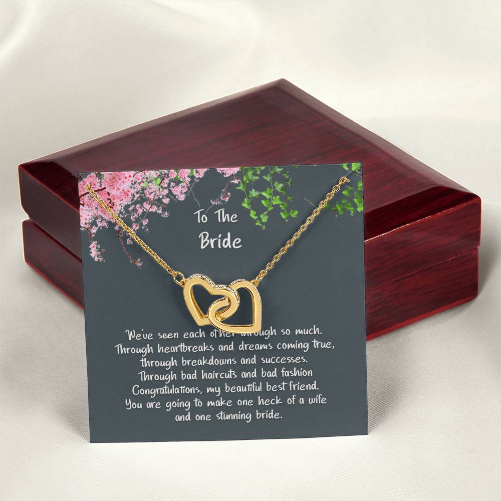 The Bride My Best Friend Hearts Rose Gold Finish Necklace Interlocking Hearts Necklace