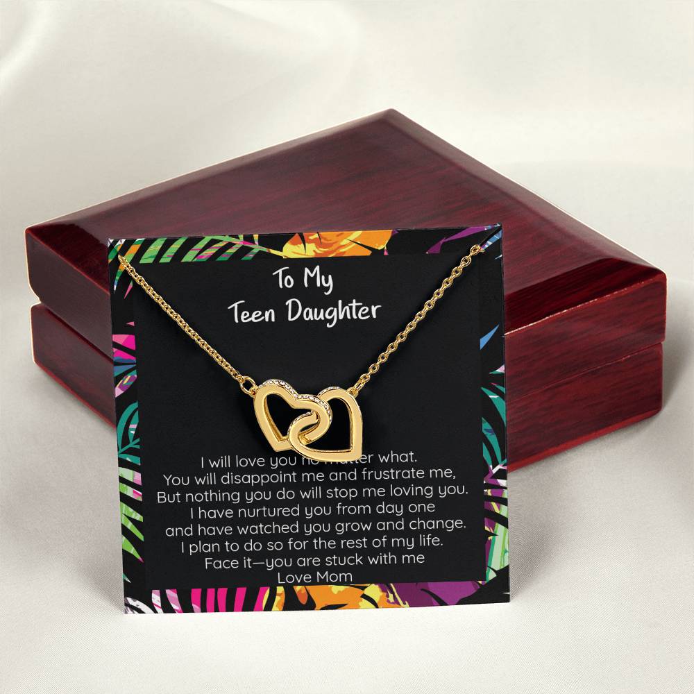 Teen Daughter You Are Stuck With Me Heart Necklace Gift Interlocking Hearts Necklace